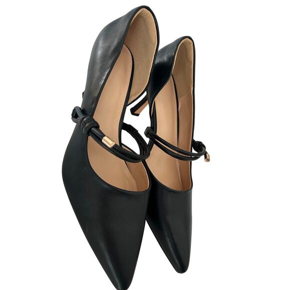 Women's Black Leather Knotted-Strap D'Orsay Kitten Heel Pumps Sz 10 - Picture 3 of 10